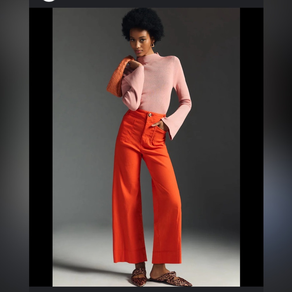 High-Waist Wide-Leg Pants in Bright Orange
